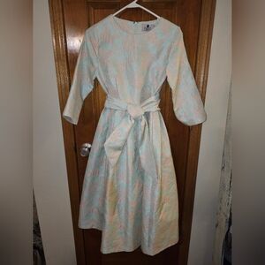 Dainty Jewells Mint and Blush Floral Midi Dress with Waist Tie